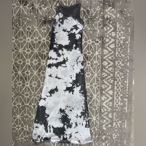 GUC M Grey White Tie-Dye Maxi Dress Racerback Sleeveless scoop neck